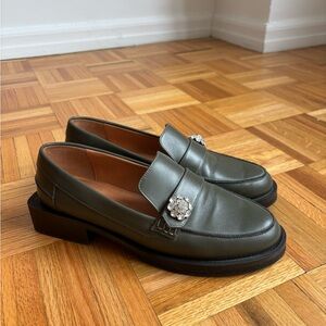 GANNI Green Leather Loafers